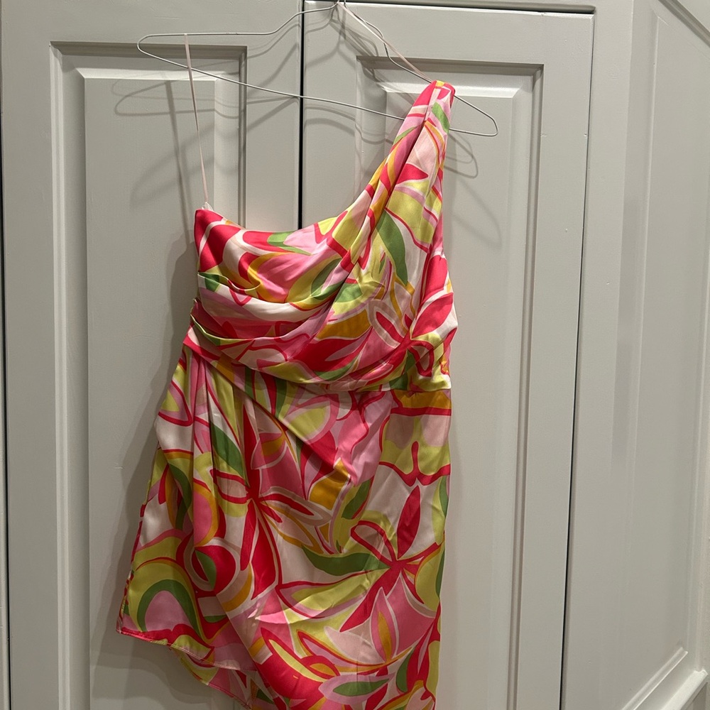 Fun Print Ladies Off One Shoulder Dress